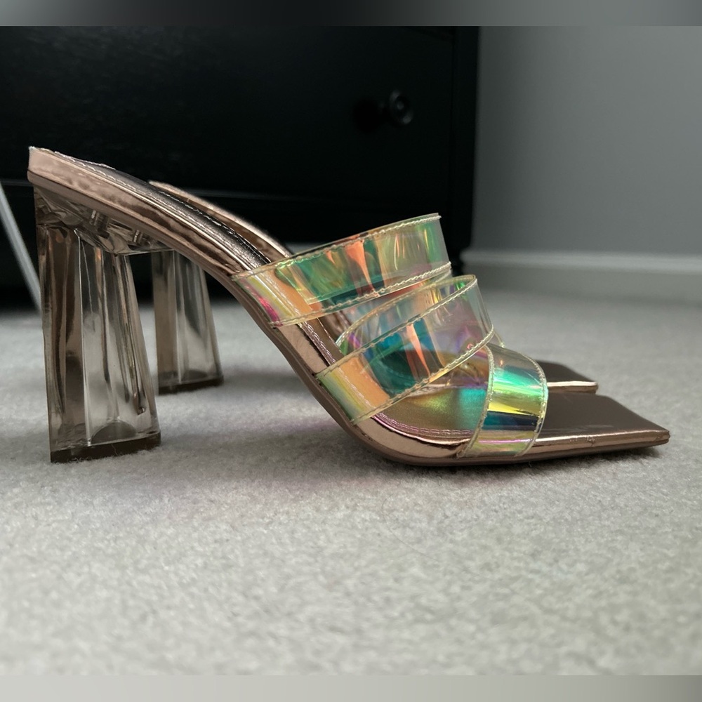 Bershka Sexy Iridescent Lucite Clear Strappy High Heel Sandals Size 37 US 7